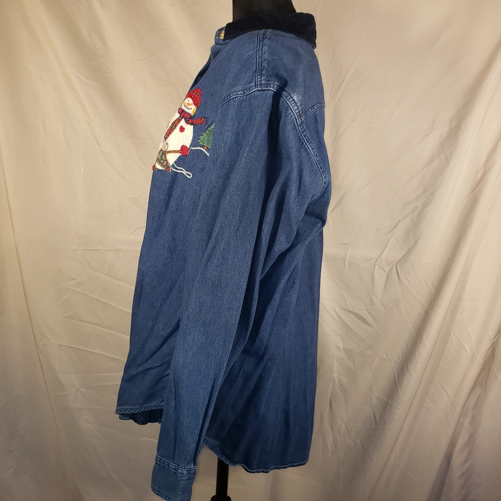 Casey & Max Blue Velvet Collared Denim Holiday Shirt - L - Picture 5 of 9